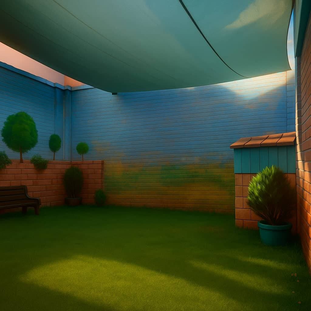 تعویض چمن حیاط و نصب سایه بان